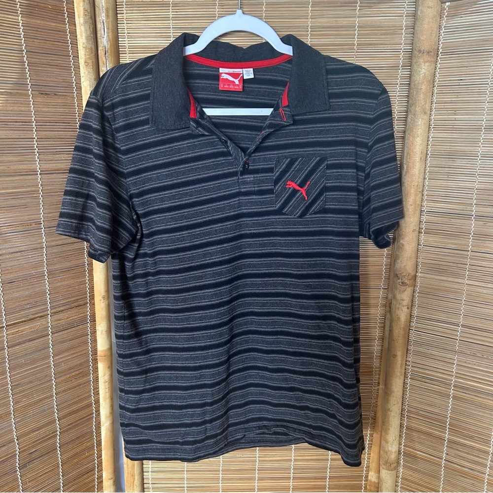 Men’s Medium Puma Grey Stripped Polo